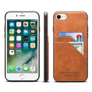 For iPhone SE 2022 / SE 2020 / 8 / 7 Card Slots Full Coverage PU+TPU Phone Case(Brown)