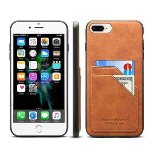 Card Slots Full Coverage PU+TPU Phone Case For iPhone 8 Plus / 7 Plus(Brown)