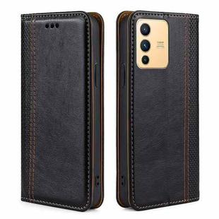 For vivo S12 / V23 5G Grid Texture Magnetic Flip Leather Phone Case(Black)