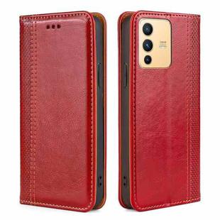 For vivo S12 / V23 5G Grid Texture Magnetic Flip Leather Phone Case(Red)