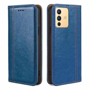 For vivo S12 / V23 5G Grid Texture Magnetic Flip Leather Phone Case(Blue)