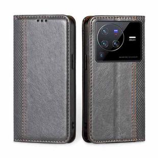 For vivo X80 Pro China Grid Texture Magnetic Flip Leather Phone Case(Grey)