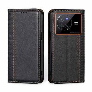 For vivo X80 China Grid Texture Magnetic Flip Leather Phone Case(Black)