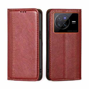 For vivo X80 China Grid Texture Magnetic Flip Leather Phone Case(Red)