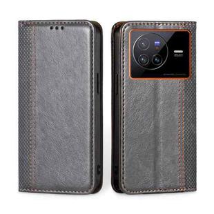 For vivo X80 China Grid Texture Magnetic Flip Leather Phone Case(Grey)