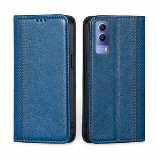 For vivo Y53s 5G / iQOO Z5x / T1x Grid Texture Magnetic Flip Leather Phone Case(Blue)