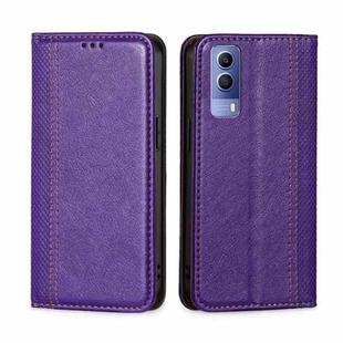 For vivo Y53s 5G / iQOO Z5x / T1x Grid Texture Magnetic Flip Leather Phone Case(Purple)