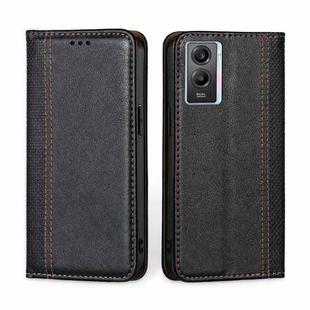 For vivo Y55s 5G Grid Texture Magnetic Flip Leather Phone Case(Black)