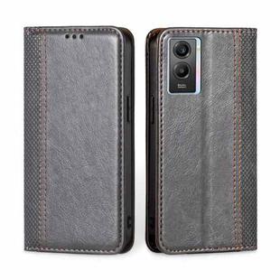 For vivo Y55s 5G Grid Texture Magnetic Flip Leather Phone Case(Grey)