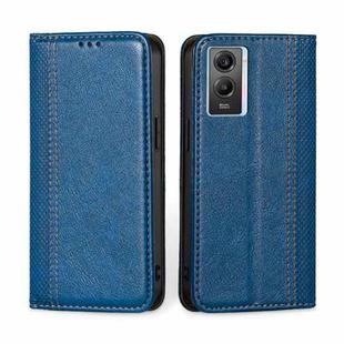 For vivo Y55s 5G Grid Texture Magnetic Flip Leather Phone Case(Blue)