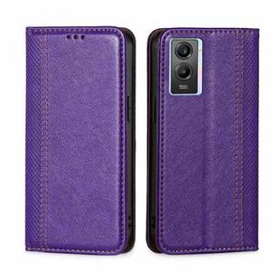 For vivo Y55s 5G Grid Texture Magnetic Flip Leather Phone Case(Purple)