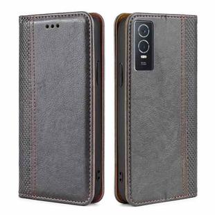 For vivo Y76s China / Y74s Grid Texture Magnetic Flip Leather Phone Case(Grey)