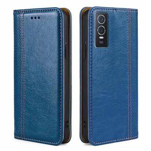 For vivo Y76s China / Y74s Grid Texture Magnetic Flip Leather Phone Case(Blue)