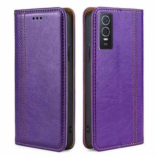 For vivo Y76s China / Y74s Grid Texture Magnetic Flip Leather Phone Case(Purple)