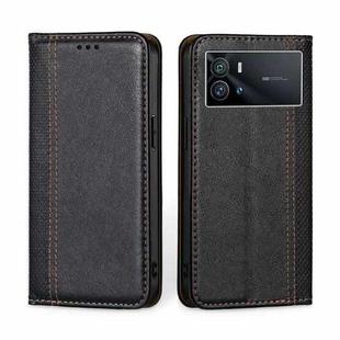 For vivo iQOO 9 5G Grid Texture Magnetic Flip Leather Phone Case(Black)