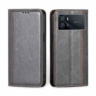 For vivo iQOO 9 5G Grid Texture Magnetic Flip Leather Phone Case(Grey)