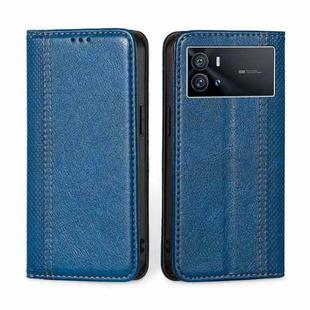 For vivo iQOO 9 5G Grid Texture Magnetic Flip Leather Phone Case(Blue)