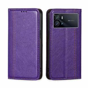 For vivo iQOO 9 5G Grid Texture Magnetic Flip Leather Phone Case(Purple)