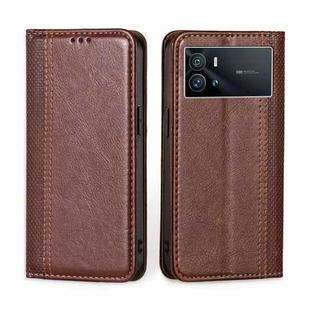 For vivo iQOO 9 5G Grid Texture Magnetic Flip Leather Phone Case(Brown)