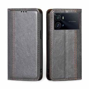 For vivo iQOO 9 Pro 5G Grid Texture Magnetic Flip Leather Phone Case(Grey)