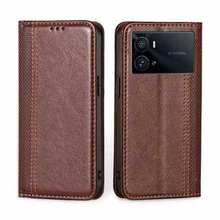 For vivo iQOO 9 Pro 5G Grid Texture Magnetic Flip Leather Phone Case(Brown)