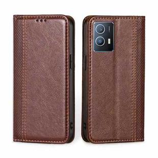 For vivo iQOO U5 Grid Texture Magnetic Flip Leather Phone Case(Brown)