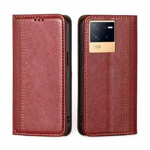 For vivo iQOO Neo6 5G Grid Texture Magnetic Flip Leather Phone Case(Red)