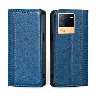 For vivo iQOO Neo6 5G Grid Texture Magnetic Flip Leather Phone Case(Blue)