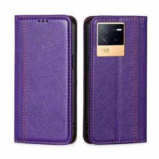 For vivo iQOO Neo6 5G Grid Texture Magnetic Flip Leather Phone Case(Purple)