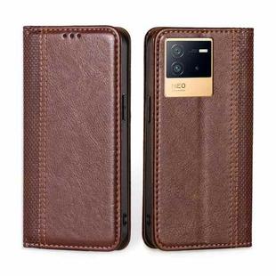 For vivo iQOO Neo6 5G Grid Texture Magnetic Flip Leather Phone Case(Brown)
