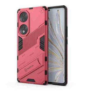 For Honor 70 Punk Armor 2 in 1 PC + TPU Shockproof Case with Invisible Holder(Light Red)