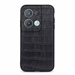 For OPPO Reno8 Crocodile Texture Genuine Leather Phone Case(Black)
