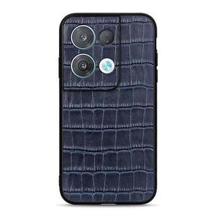 For OPPO Reno8 Crocodile Texture Genuine Leather Phone Case(Blue)