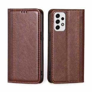 For Samsung Galaxy A23 5G Grid Texture Magnetic Flip Leather Phone Case(Brown)