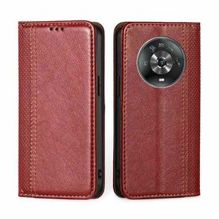 For Honor Magic4 Grid Texture Magnetic Flip Leather Phone Case(Red)