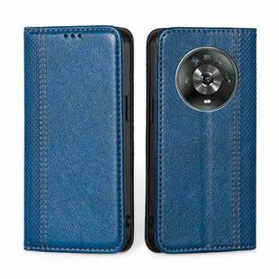 For Honor Magic4 Grid Texture Magnetic Flip Leather Phone Case(Blue)