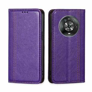 For Honor Magic4 Grid Texture Magnetic Flip Leather Phone Case(Purple)