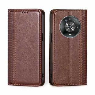 For Honor Magic4 Grid Texture Magnetic Flip Leather Phone Case(Brown)