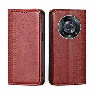 For Honor Magic4 Pro Grid Texture Magnetic Flip Leather Phone Case(Red)