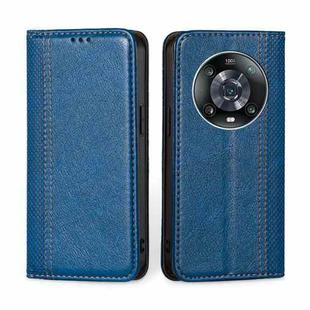 For Honor Magic4 Pro Grid Texture Magnetic Flip Leather Phone Case(Blue)