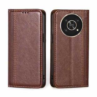 For Honor X30 Grid Texture Magnetic Flip Leather Phone Case(Brown)