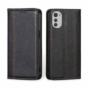 For Motorola Moto E32 4G Grid Texture Magnetic Flip Leather Phone Case(Black)