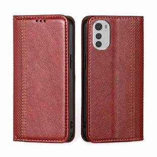 For Motorola Moto E32 4G Grid Texture Magnetic Flip Leather Phone Case(Red)