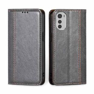 For Motorola Moto E32 4G Grid Texture Magnetic Flip Leather Phone Case(Grey)