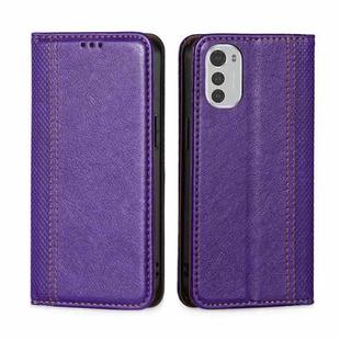 For Motorola Moto E32 4G Grid Texture Magnetic Flip Leather Phone Case(Purple)