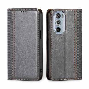 For Motorola Edge 30 Pro / Edge+ 2022 Grid Texture Magnetic Flip Leather Phone Case(Grey)