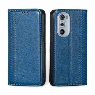 For Motorola Edge 30 Pro / Edge+ 2022 Grid Texture Magnetic Flip Leather Phone Case(Blue)