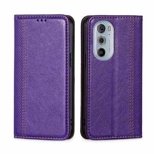 For Motorola Edge 30 Pro / Edge+ 2022 Grid Texture Magnetic Flip Leather Phone Case(Purple)