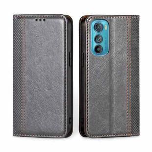 For Motorola Edge 30 Grid Texture Magnetic Flip Leather Phone Case(Grey)