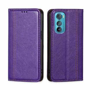 For Motorola Edge 30 Grid Texture Magnetic Flip Leather Phone Case(Purple)